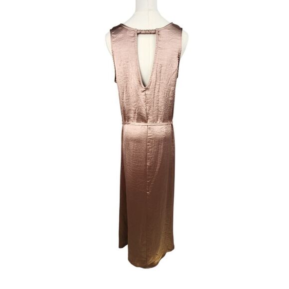 NEW Easel Small Rose Gold Maxi Dress Sleeveless Satin Tie Waist Pockets Keyhole - Picture 12 of 16